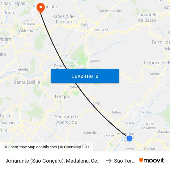 Amarante (São Gonçalo), Madalena, Cepelos e Gatão to São Torcato map