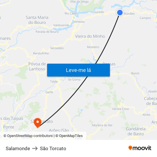 Salamonde to São Torcato map