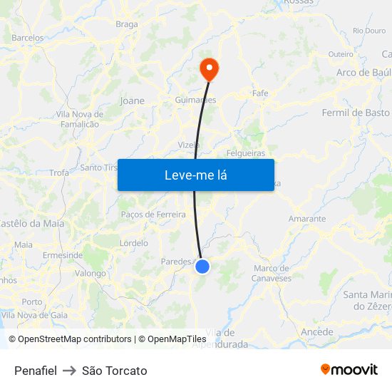 Penafiel to São Torcato map