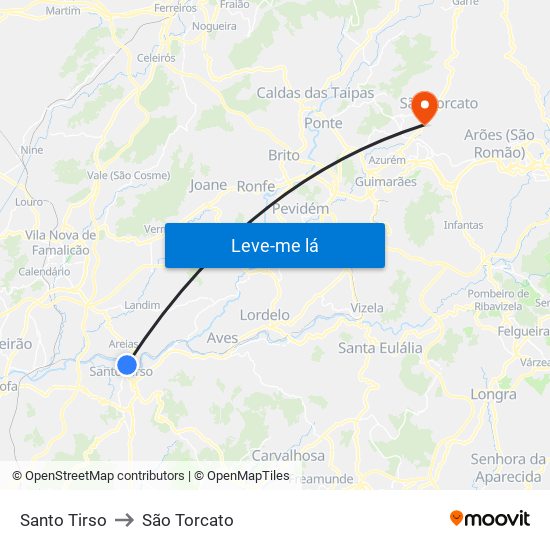 Santo Tirso to São Torcato map