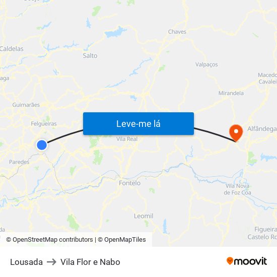 Lousada to Vila Flor e Nabo map