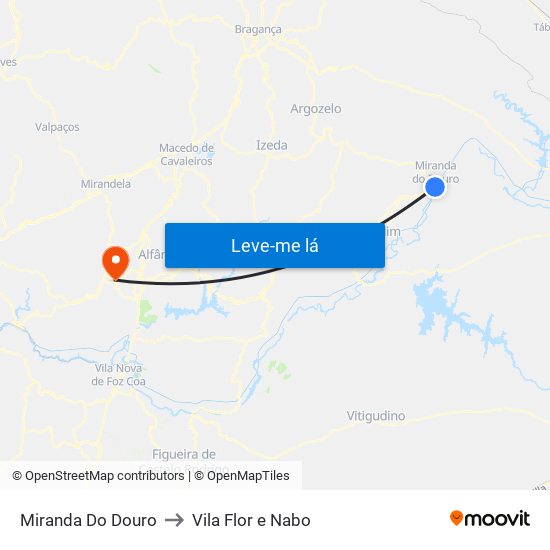 Miranda Do Douro to Vila Flor e Nabo map