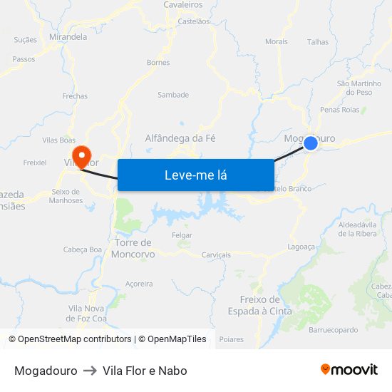 Mogadouro to Vila Flor e Nabo map