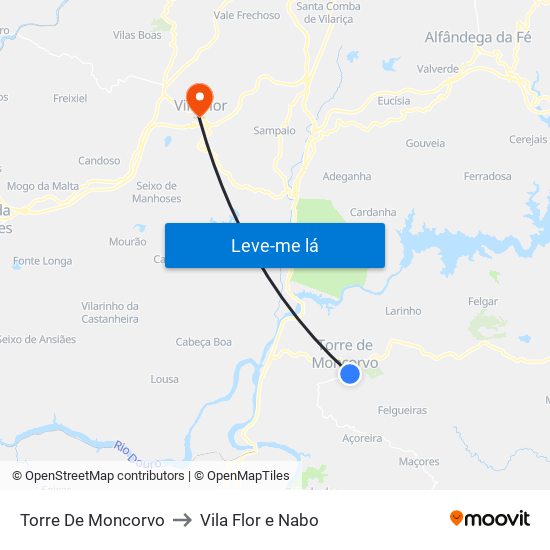 Torre De Moncorvo to Vila Flor e Nabo map
