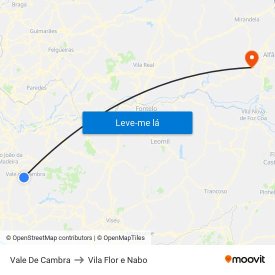 Vale De Cambra to Vila Flor e Nabo map
