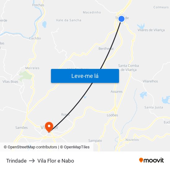Trindade to Vila Flor e Nabo map