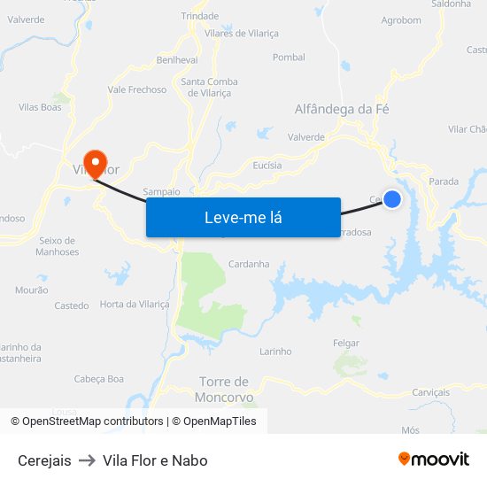 Cerejais to Vila Flor e Nabo map