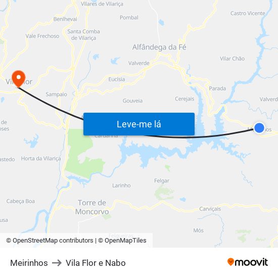 Meirinhos to Vila Flor e Nabo map