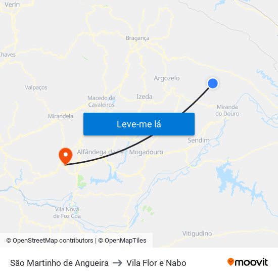 São Martinho de Angueira to Vila Flor e Nabo map