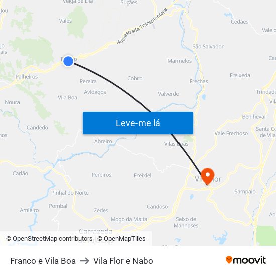 Franco e Vila Boa to Vila Flor e Nabo map
