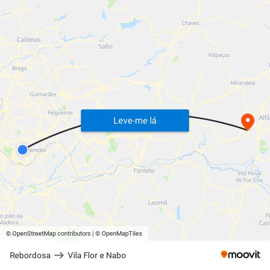 Rebordosa to Vila Flor e Nabo map