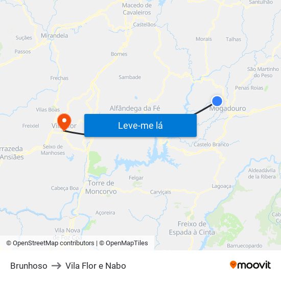 Brunhoso to Vila Flor e Nabo map