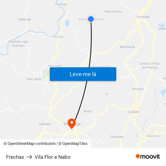 Frechas to Vila Flor e Nabo map
