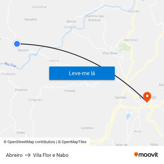 Abreiro to Vila Flor e Nabo map