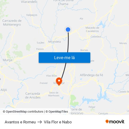 Avantos e Romeu to Vila Flor e Nabo map