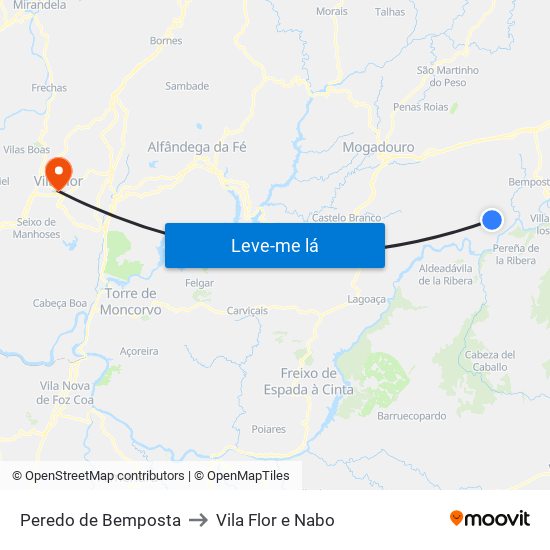 Peredo de Bemposta to Vila Flor e Nabo map