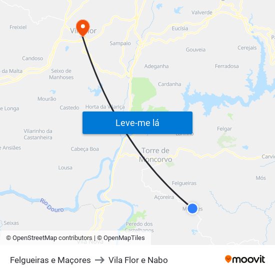 Felgueiras e Maçores to Vila Flor e Nabo map