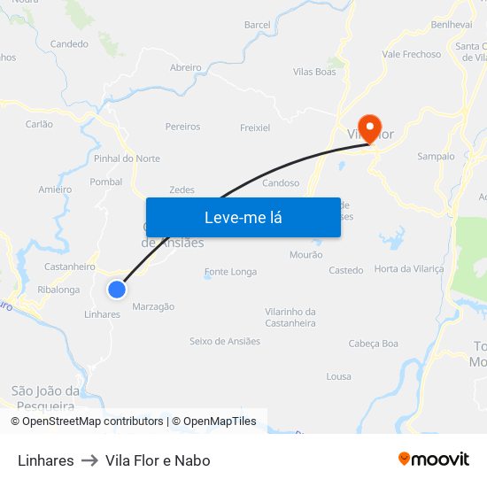 Linhares to Vila Flor e Nabo map
