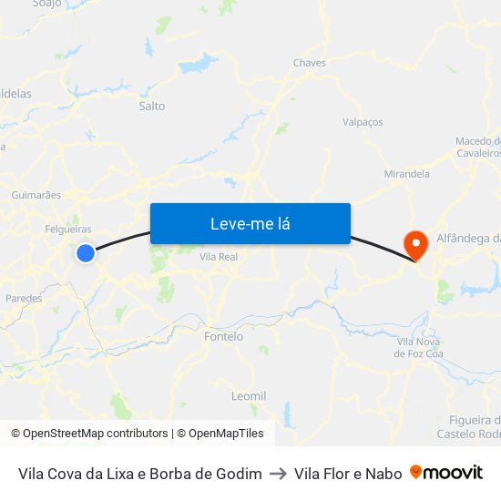 Vila Cova da Lixa e Borba de Godim to Vila Flor e Nabo map