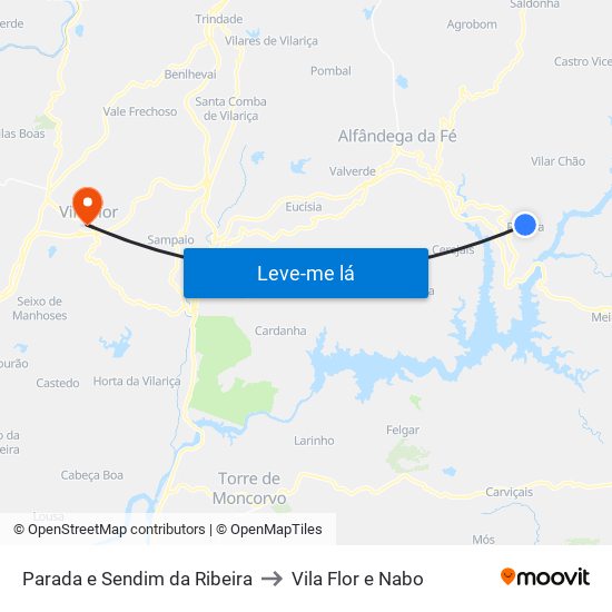 Parada e Sendim da Ribeira to Vila Flor e Nabo map