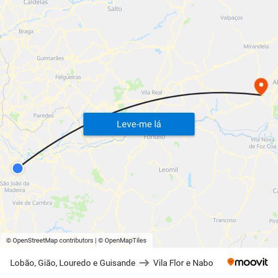 Lobão, Gião, Louredo e Guisande to Vila Flor e Nabo map