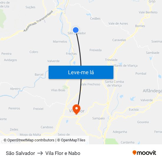 São Salvador to Vila Flor e Nabo map