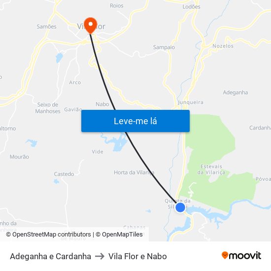 Adeganha e Cardanha to Vila Flor e Nabo map