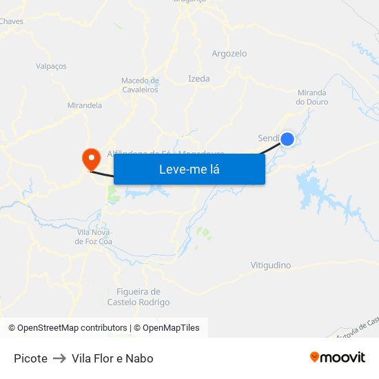 Picote to Vila Flor e Nabo map