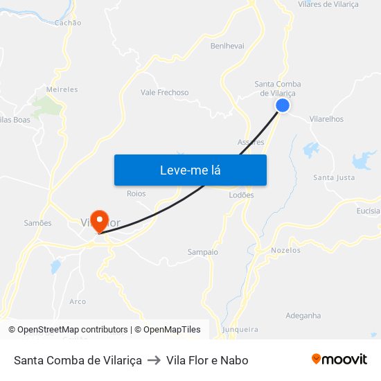 Santa Comba de Vilariça to Vila Flor e Nabo map