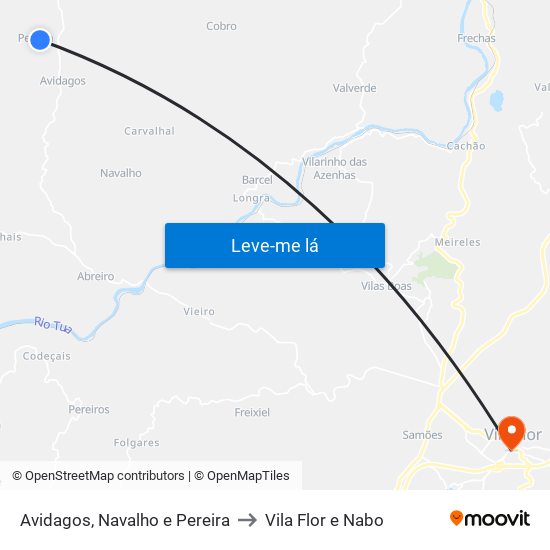 Avidagos, Navalho e Pereira to Vila Flor e Nabo map