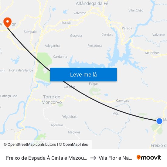 Freixo de Espada À Cinta e Mazouco to Vila Flor e Nabo map