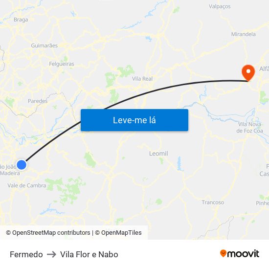 Fermedo to Vila Flor e Nabo map