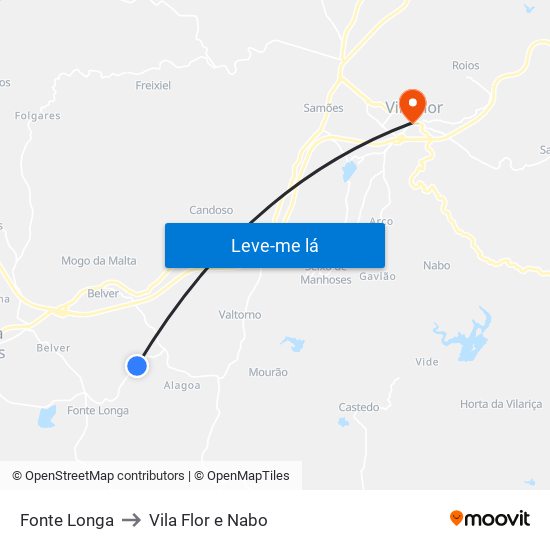 Fonte Longa to Vila Flor e Nabo map