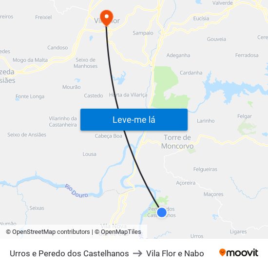 Urros e Peredo dos Castelhanos to Vila Flor e Nabo map