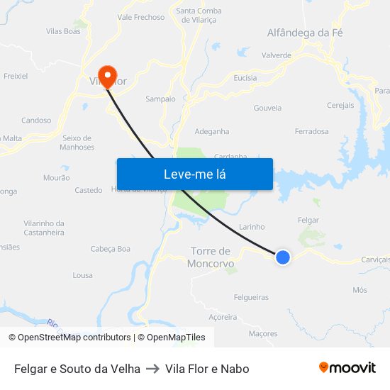 Felgar e Souto da Velha to Vila Flor e Nabo map