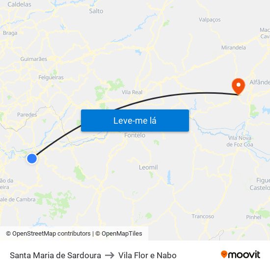 Santa Maria de Sardoura to Vila Flor e Nabo map