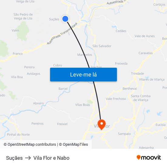 Suçães to Vila Flor e Nabo map
