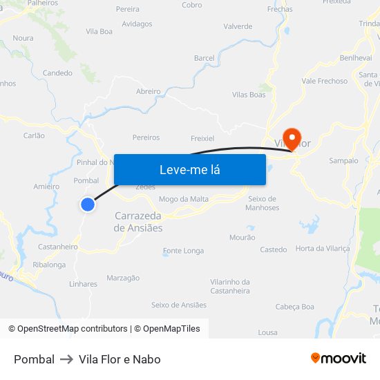 Pombal to Vila Flor e Nabo map