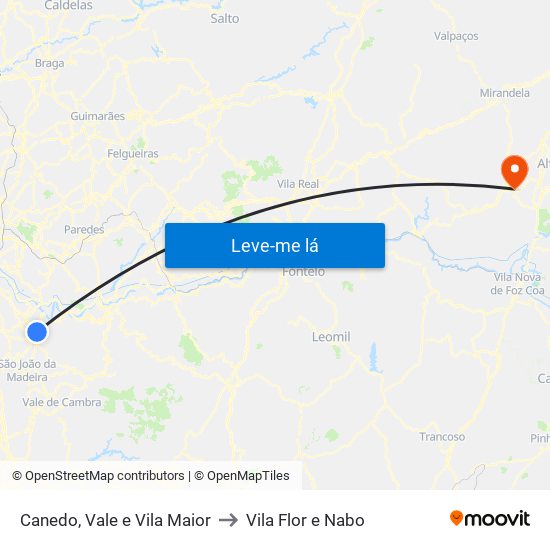 Canedo, Vale e Vila Maior to Vila Flor e Nabo map