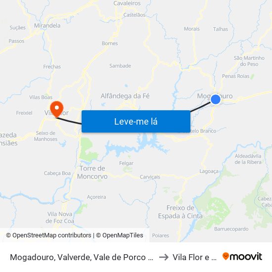 Mogadouro, Valverde, Vale de Porco e Vilar de Rei to Vila Flor e Nabo map