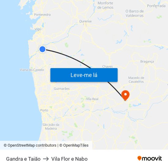 Gandra e Taião to Vila Flor e Nabo map