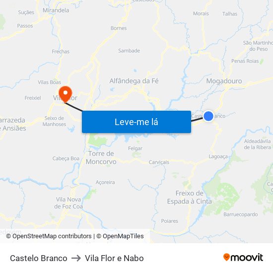 Castelo Branco to Vila Flor e Nabo map