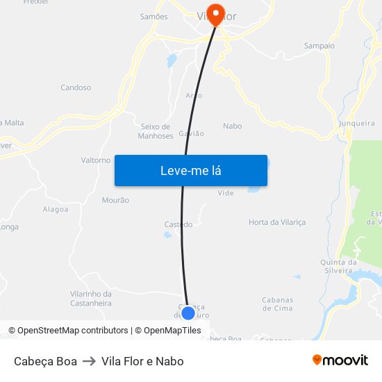 Cabeça Boa to Vila Flor e Nabo map
