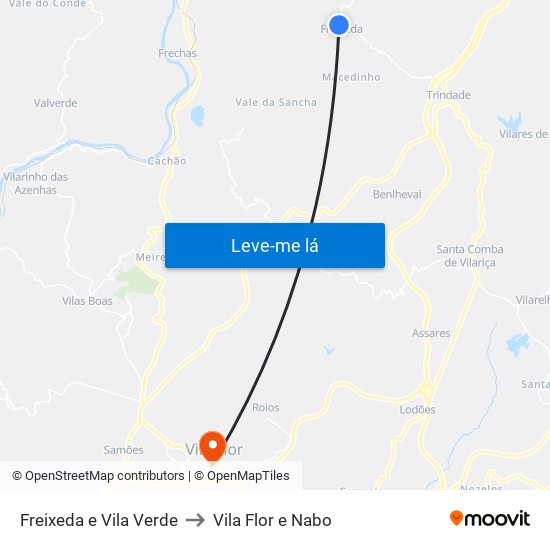 Freixeda e Vila Verde to Vila Flor e Nabo map