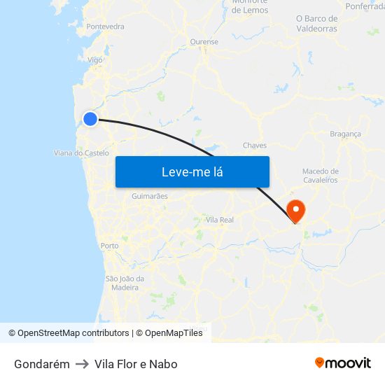 Gondarém to Vila Flor e Nabo map