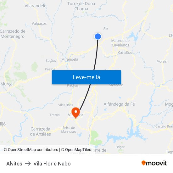 Alvites to Vila Flor e Nabo map