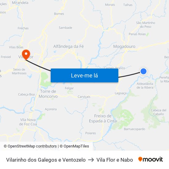 Vilarinho dos Galegos e Ventozelo to Vila Flor e Nabo map