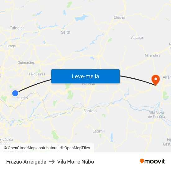 Frazão Arreigada to Vila Flor e Nabo map