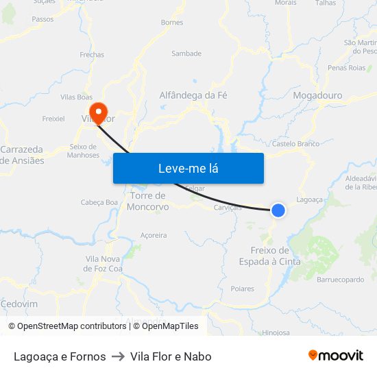 Lagoaça e Fornos to Vila Flor e Nabo map