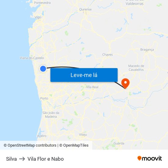 Silva to Vila Flor e Nabo map